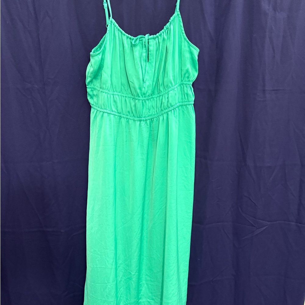 NWOT ON 34TH Kelly Green Maxi Dress XL Ruched Slip Strappy Summer Soft Vacation